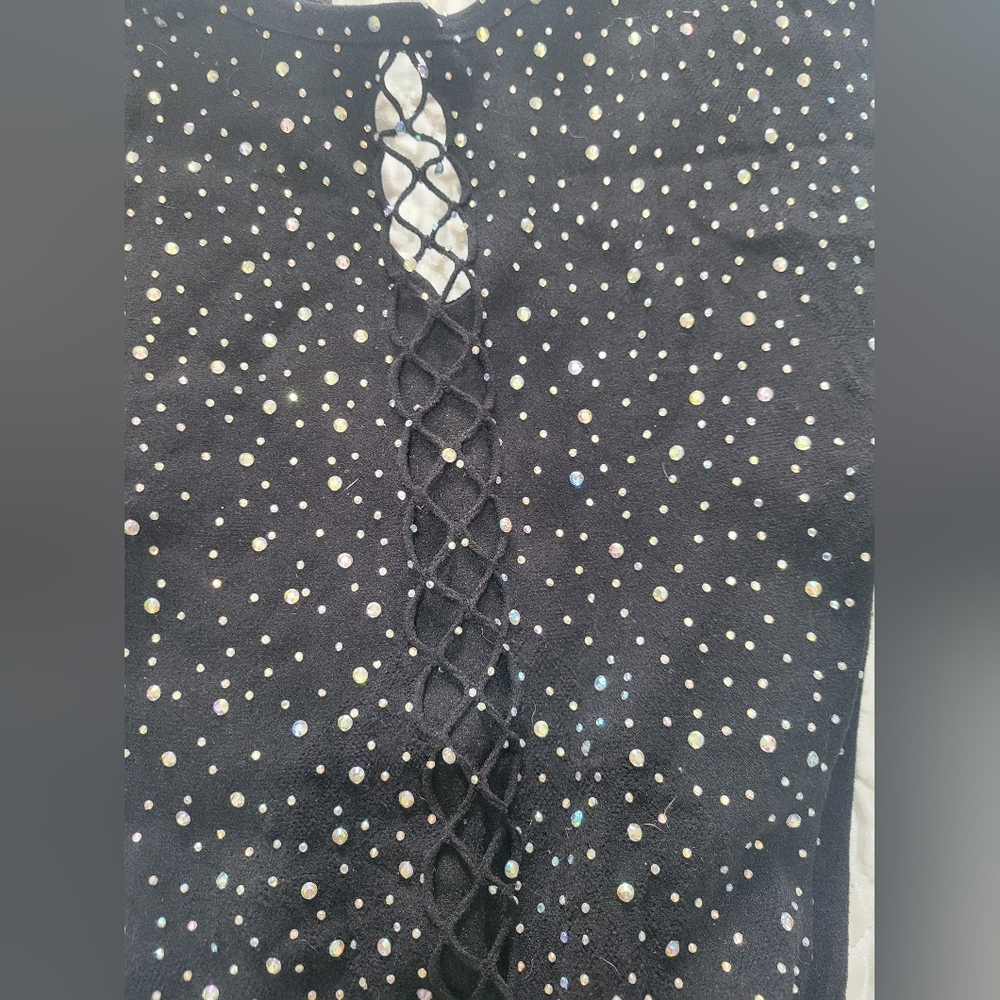 Black Rhinestone Lace Up Jumpsuit One Size - Picture 3 of 6